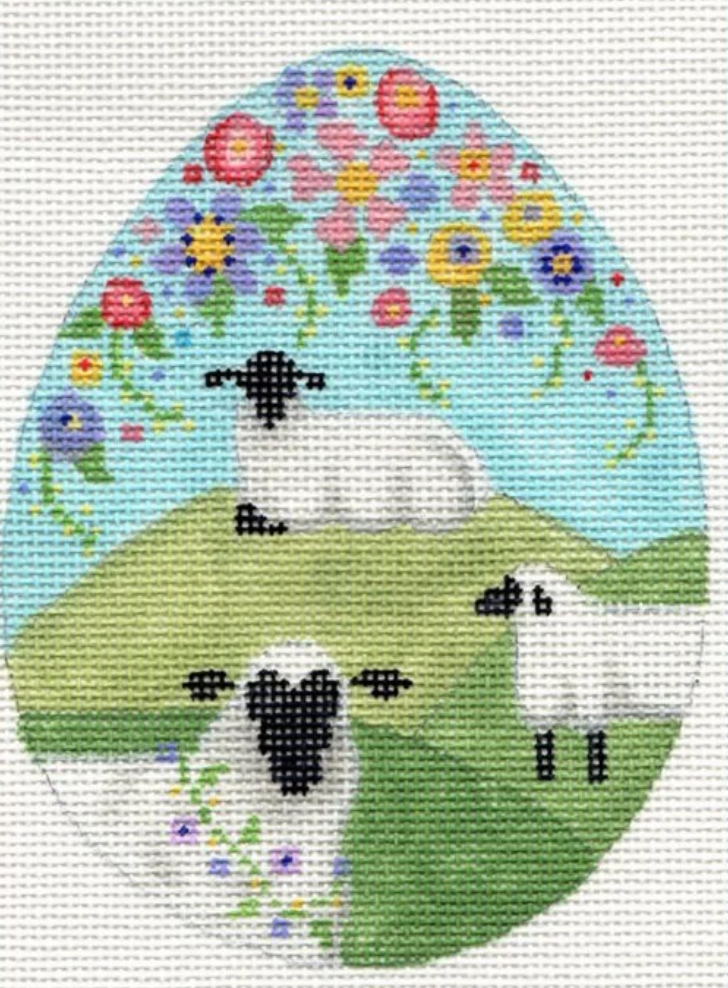 B-284A Floral Egg with Sheep in a Pasture