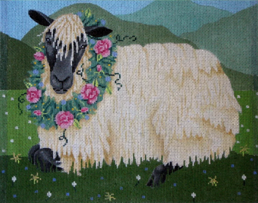 B-189 Sheep with Floral Wreath