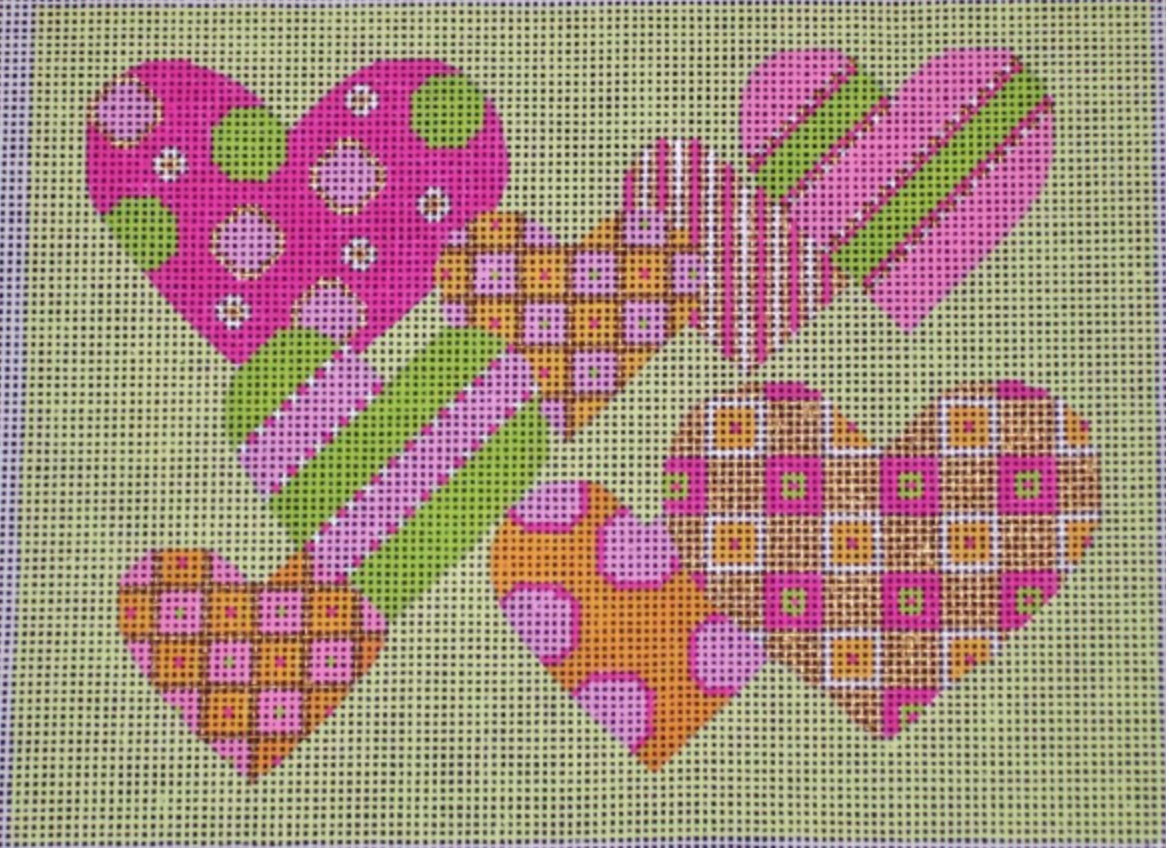 H113A Pink and Green Pattern Hearts