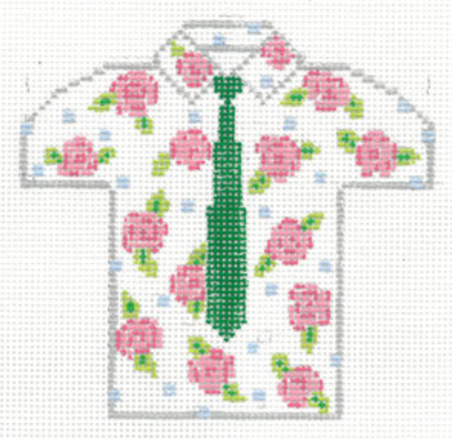 XO-221A Men's Shirt - Roses with Green Tie