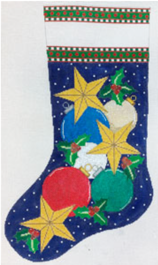 X-172 Christmas Ornaments and Stars Stocking