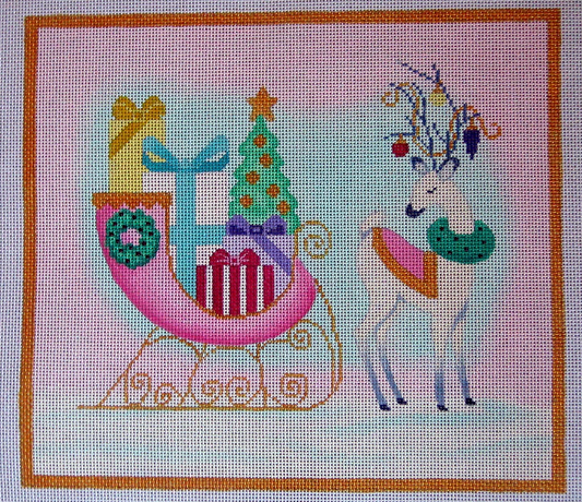 B-329A Retro Pink Sleigh and Reindeer