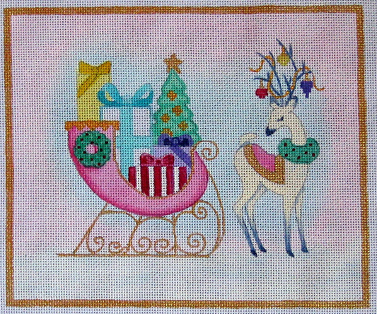 B-329B Retro Pink Sleigh and Reindeer - 24 Mesh