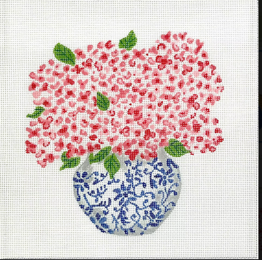 LB-PL-35 Blue Pot with Pink Hydrangeas