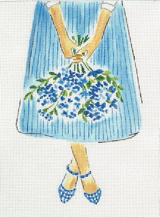 LB-PL-32 Blue Flowers on Striped Skirt