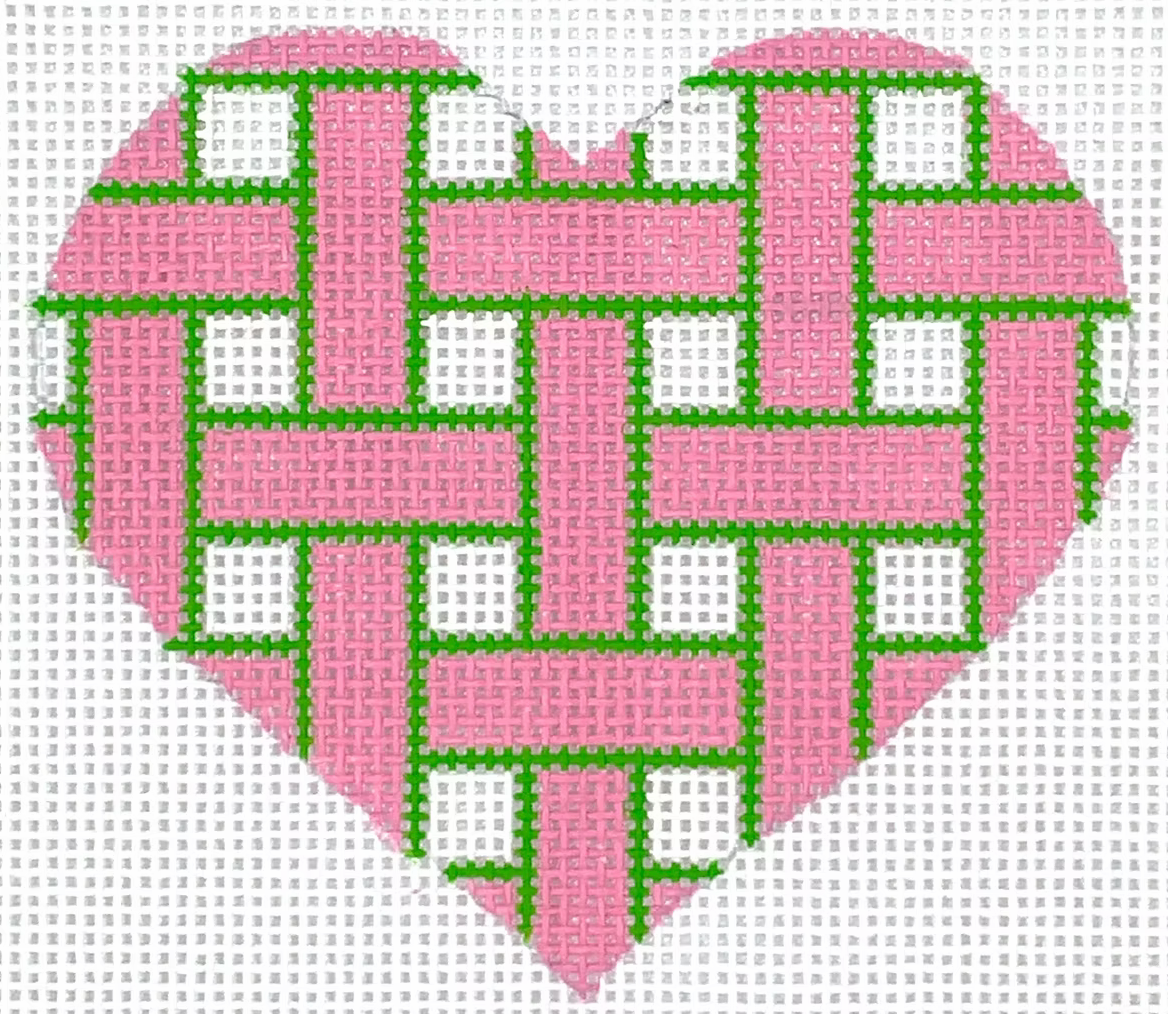OM-279 Pink and Green Woven Ribbons Mini Heart