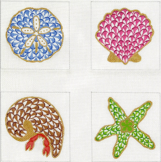 CO4-58 Fishnet Shells and Sea Life Coasters