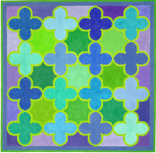 PL-09 Moroccan Tiles - Quatrefoils in Blues, Greens, and Purples