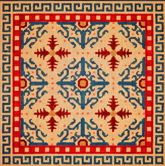 JP-O011 Peach, Red, Turquoise Scrollwork