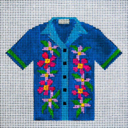 JP-L654 Hawaiian Shirt - Blue Flowers