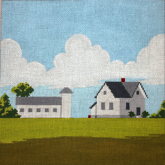 ASIT021-13 White House and Barn on 13 mesh