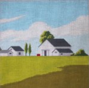ASIT023-13 White Barn and House on 13 mesh