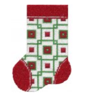 ASIT102 White/Red/Green Squares Mini Stocking