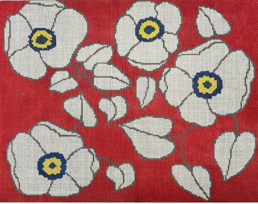 ASIT484 White Flowers on Red