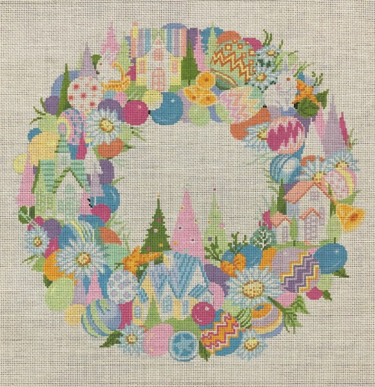 ASIT392-18 Easter Wreath on 18 mesh
