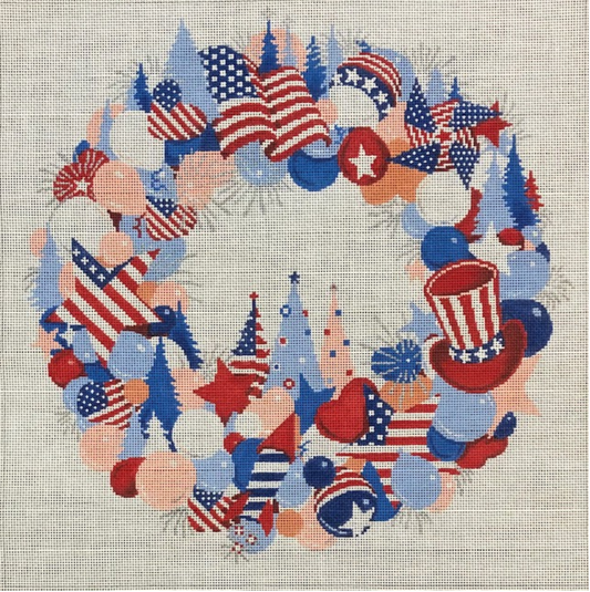 ASIT394-18 4th of July Wreath on 18 mesh