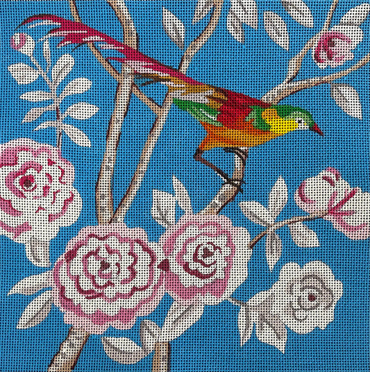FF363 Bird on Blue with Flowers