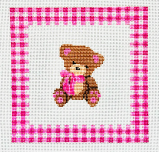 KCD4491P Teddy Bear with Pink Gingham Border