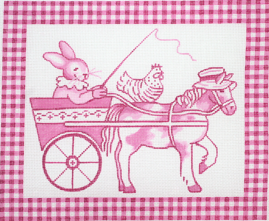KR-PL-04 Toile Bunny in Cart with Horse - Pink
