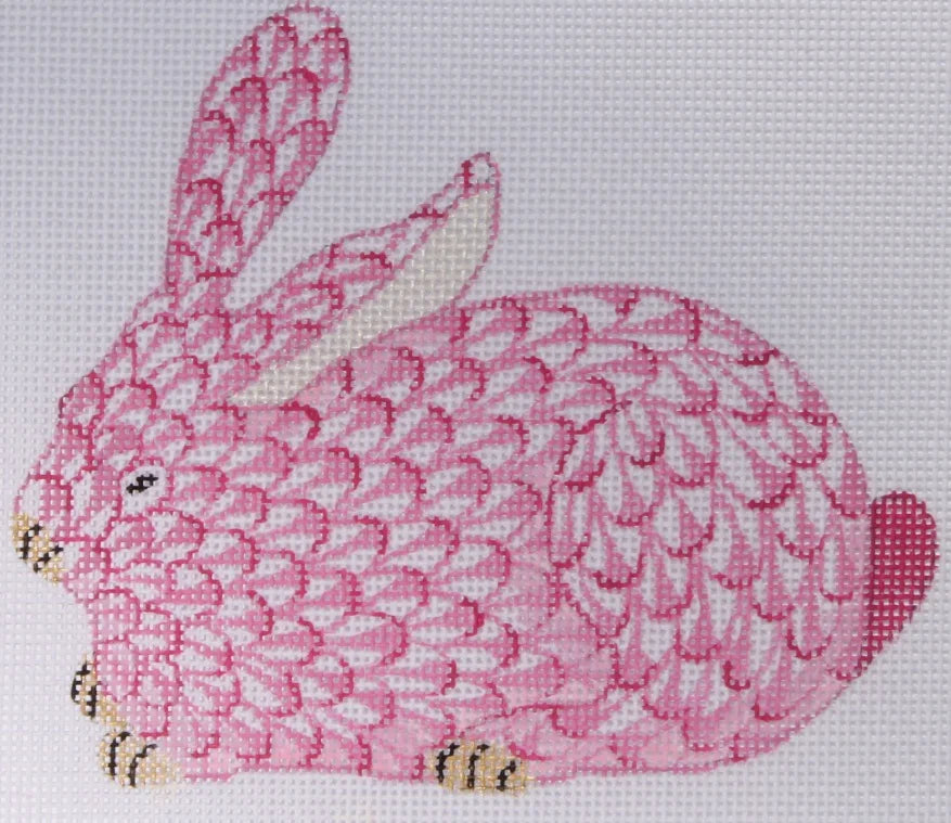 OM-146 Mini Herend-Inspired Fishnet Crouching Bunny - Pink