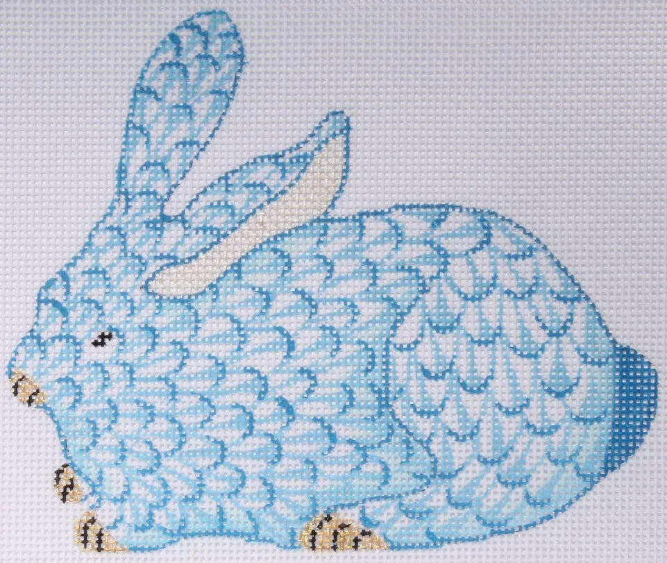 OM-147 Mini Herend-Inspired Fishnet Crouching Bunny - Blue