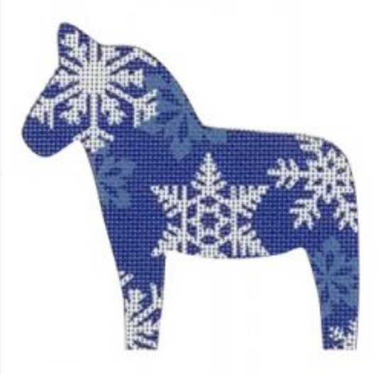 NOR11 Dala Horse - Blue with Snowflakes