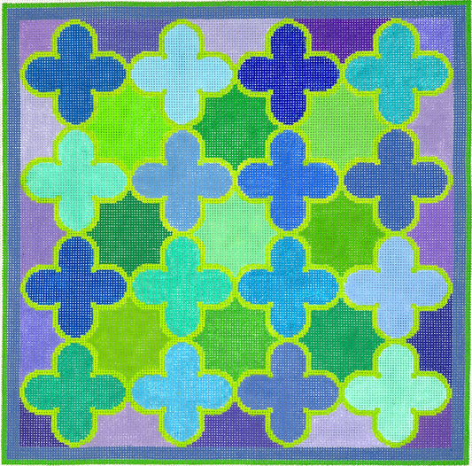 PL09 Moroccan Tiles - Quatrefoils in Blues, Greens, and Purples