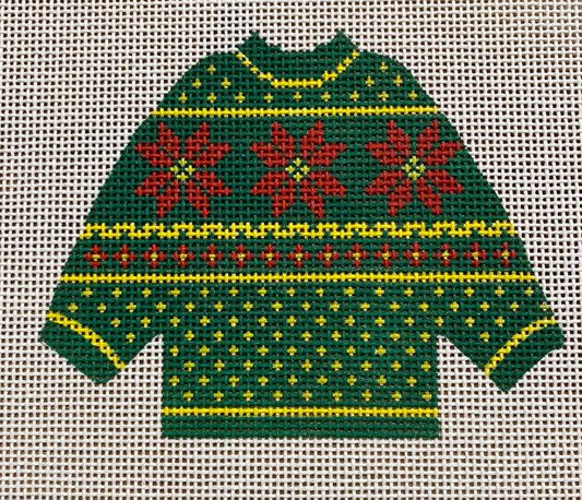 SI1-6 Green Poinsettia Pullover Sweater