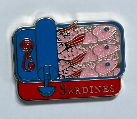 Red and Blue Sardine Can Needle Minder