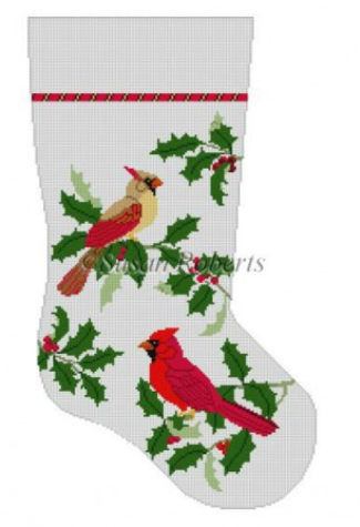 0105 Cardinals in Holly Stocking