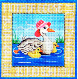 Vallerie Needlepoint Gallery square needlepoint canvas of Mother Goose and two chicks from the nursery rhyme