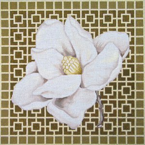 Amanda Lawford magnolia flower gold geometric background needlepoint canvas