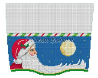 Susan Roberts Christmas needlepoint canvas stocking cuff of Santa under the full moon