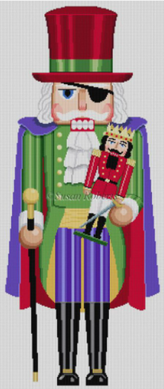 Susan Roberts needlepoint canvas of a nutcracker version of Herr Drosselmeir from Tchaikovsky's ballet The Nutcracker Suite