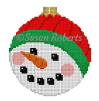 Susan Roberts Christmas ornament needlepoint canvas of a snowman face wearing a hat