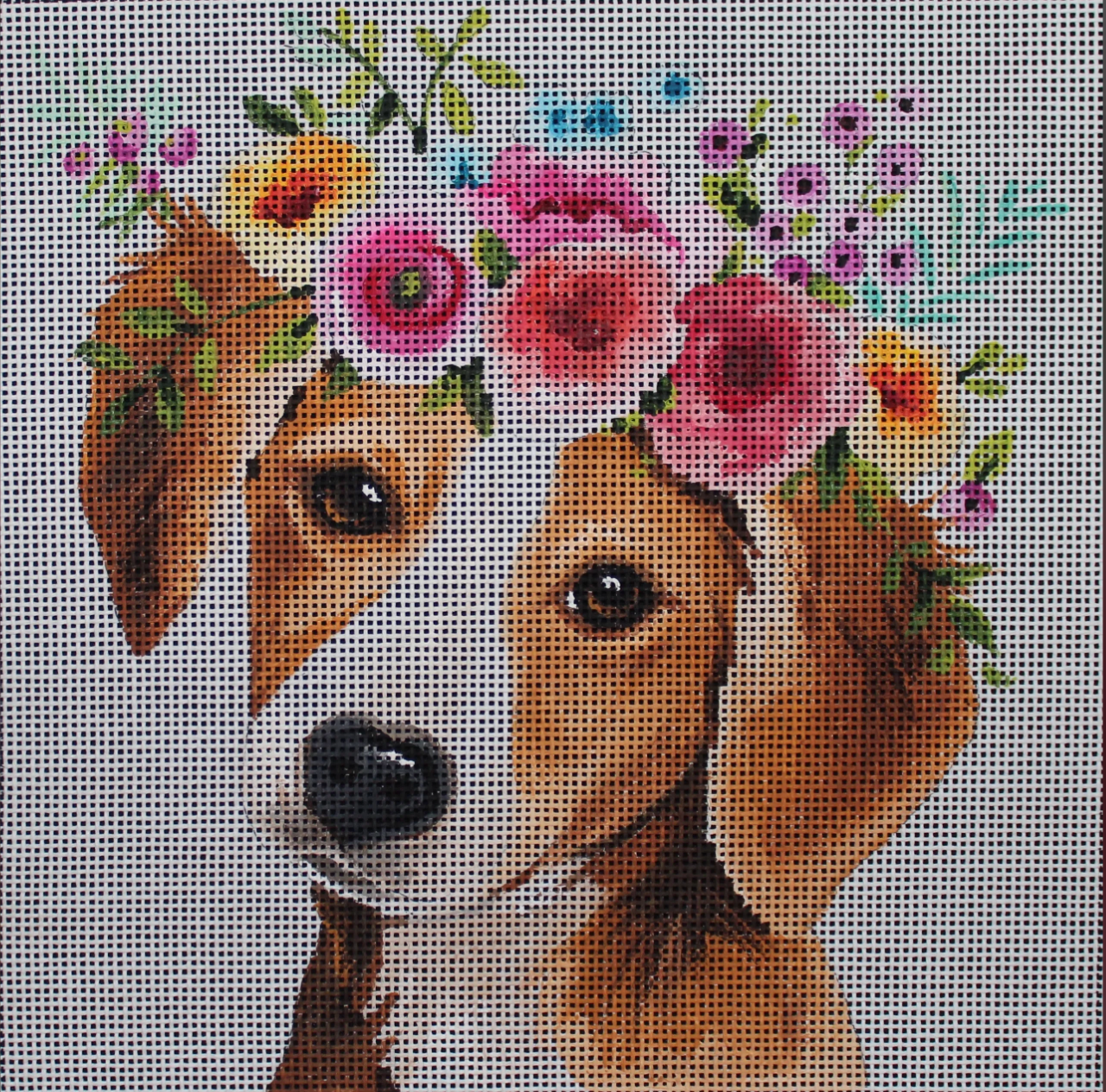 AN406 Dog with Flowers