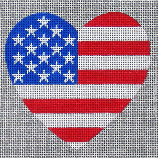 Amanda Lawford patriotic heart needlepoint canvas with the pattern of the American flag