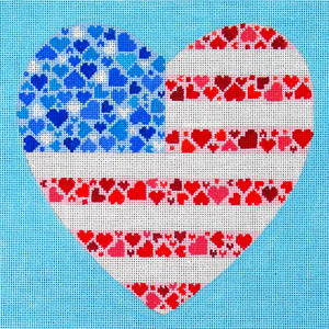 DC designs needlepoint canvas of a heart with the American flag made up of smaller hearts