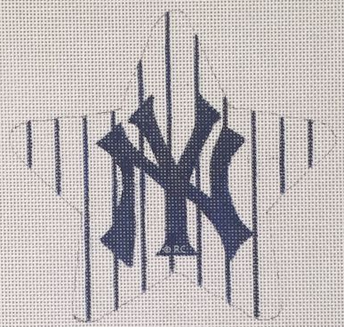 Raymond Crawford star needlepoint canvas with New York Yankees baseball logo and pinstripes