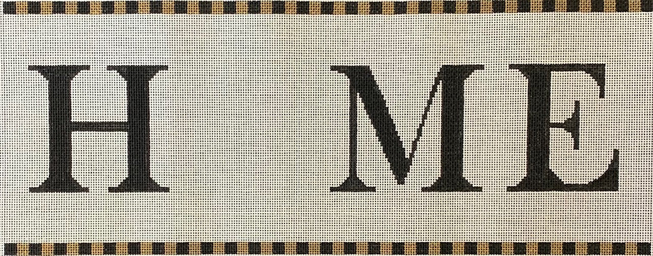 Vallerie Needlepoint Gallery home sign needlepoint canvas with interchangeable center and gold and black border