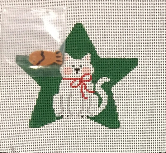 ST103 White Cat Star with Fish Button