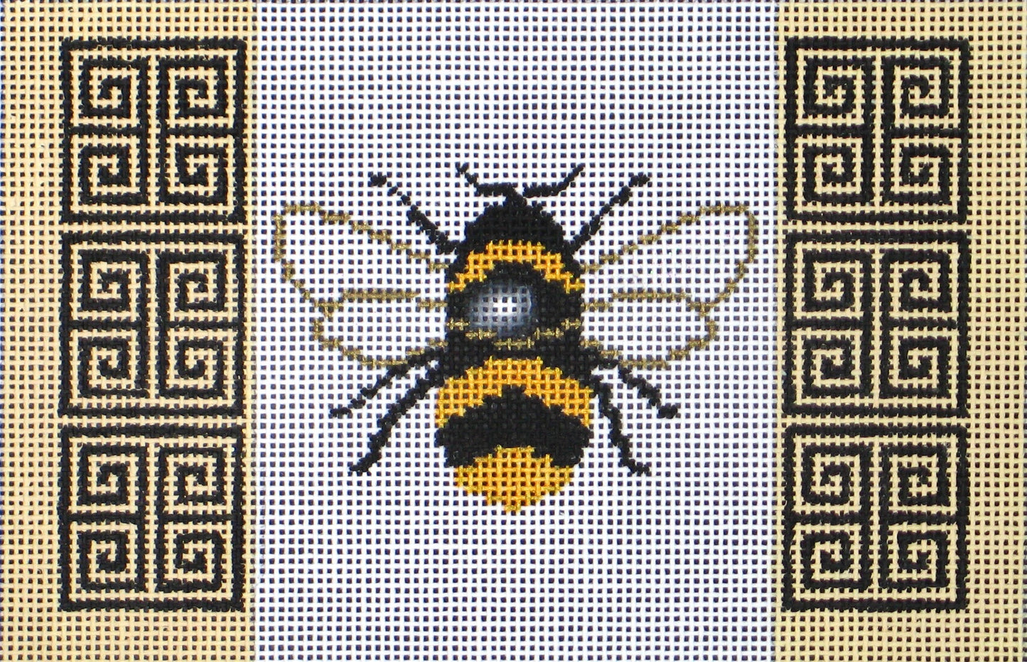 DC designs needlepoint canvas of bumblebee with geometric trim