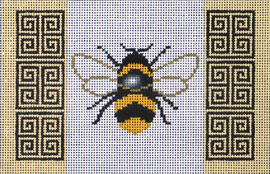 DC designs needlepoint canvas of bumblebee with geometric trim