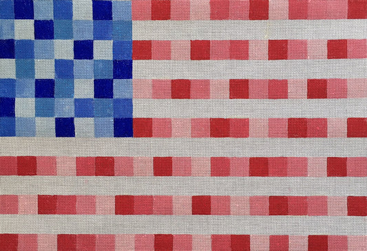 Vallerie Needlepoint Gallery needlepoint canvas of a stylized patriotic American flag with square sections - perfect for making a sampler of different stitches