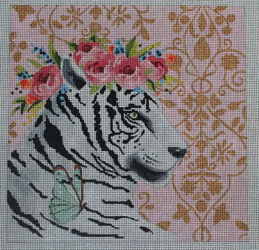 AN410 White Tiger with Floral Crown
