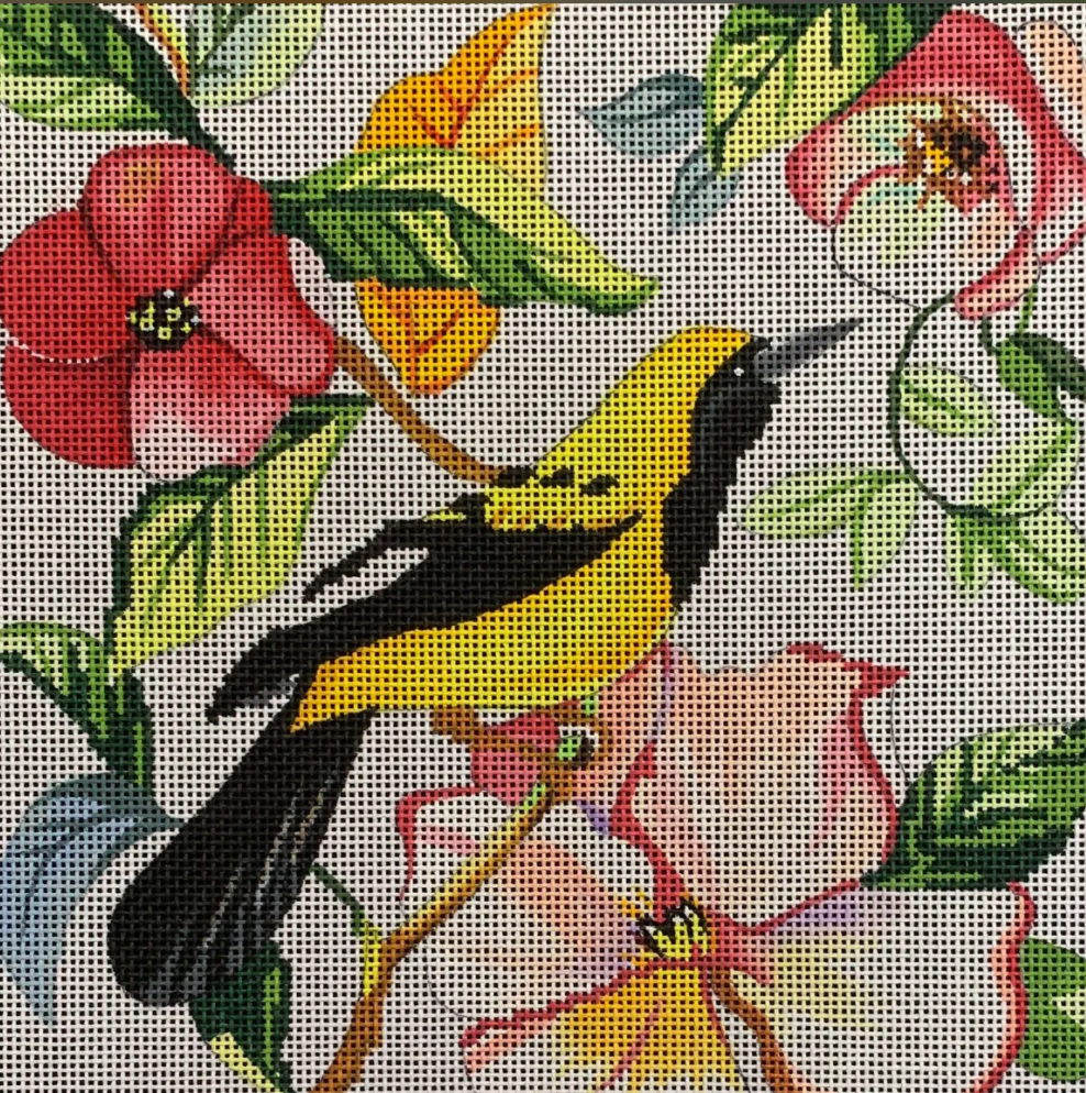 FF227 Floral with Yellow Bird