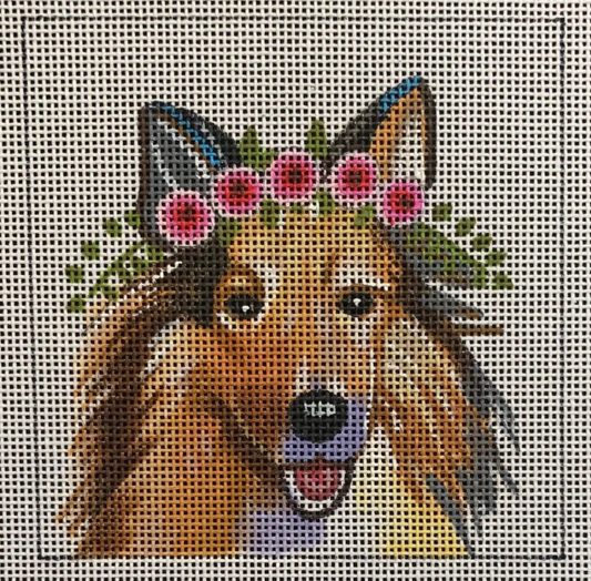 IN072 Shetland Sheepdog with Floral Crown