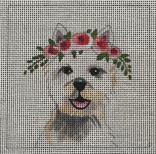 IN098 Westie Dog with Floral Crown