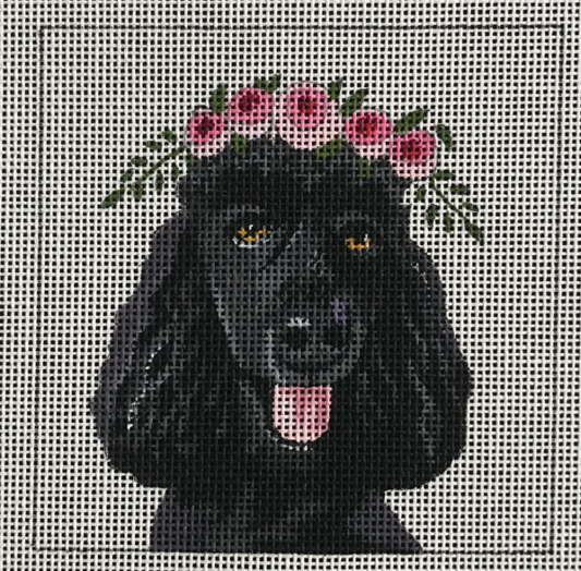 IN097 Black Poodle with Floral Crown