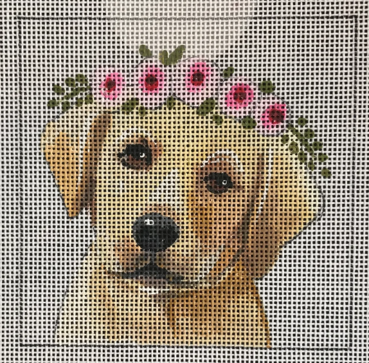 IN090 Yellow Labrador with Floral Crown